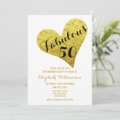 50誕生日Fabulous 50白| フェイク金ゴールドハート 招待状 (スタンド正面)