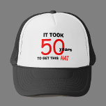 50誕生日Gagギフトハット男性へ キャップ<br><div class="desc">この50歳の誕生日おもしろいギャグの贈り物は、「この帽子を手に入れるのに50年かかった」と言う帽子である。 ユーモア素晴らしのセンスの良い男と50歳の誕生日ギフトアイディアを探している人のための帽子。著作権Kathy Henis</div>