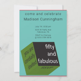 50誕生日Geometric Cubeティール（緑がかった色） 招待状