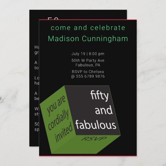 50誕生日GEOMETRIC CUBE 招待状 (正面/裏面)