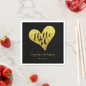 50誕生日Hello 50ブラック |金ゴールドフェイクハート スタンダードカクテルナプキン (インサイチュ)