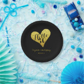 50誕生日Hello 50ブラック |金ゴールドフェイクハート ペーパープレート (パーティー)