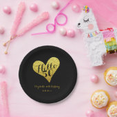 50誕生日Hello 50ブラック |金ゴールドフェイクハート ペーパープレート (パーティー)