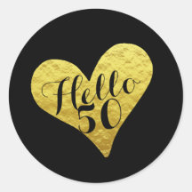 50誕生日Hello 50ブラック |金ゴールドフェイクハート