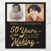 50誕生日Then and Nowの写真 |ブラック&金ゴールド ワインラベル (シングルラベル)