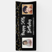 50誕生日Then & Now Photos Lights Black 横断幕 (縦)