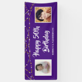 50誕生日Then & Now Photos Lights Purple 横断幕 (縦)