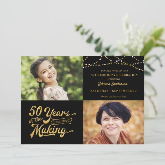 50誕生日Then & Now Photos String Lights 招待状 (スタンド正面)