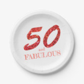 50誕生祝いコーラルグリッタースパークル ペーパープレート (正面)