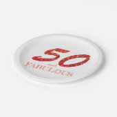 50誕生祝いコーラルグリッタースパークル ペーパープレート (アングル)