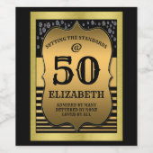 50誕生祝いブラックおよび金ゴールド規格 ワインラベル (シングルラベル)