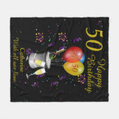 50誕生祝いブラック金ゴールド フリースブランケット (正面(横))