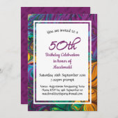 50誕生祝い抽象芸術パープルカスタム 招待状 (正面/裏面)