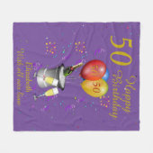 50誕生祝い紫 フリースブランケット (正面(横))