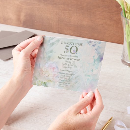 50誕生祝い ベラム紙招待状 (ポータブル)