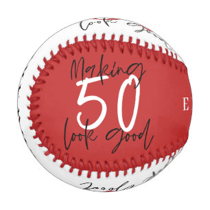 50赤と白歳の誕生日モダンのお祝い 野球ボール