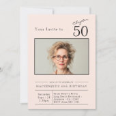 50赤面ピンク50th誕生日パーティーの写真 招待状 (正面)