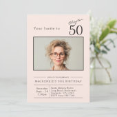 50赤面ピンク50th誕生日パーティーの写真 招待状 (スタンド正面)