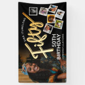 50金ゴールド第50誕生日の写真（黒） 横断幕 (縦)