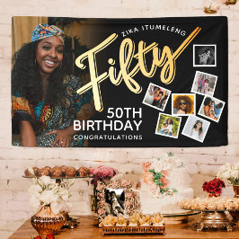50金ゴールド第50誕生日の写真（黒） 横断幕