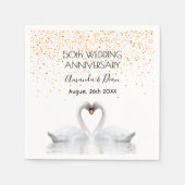 50金ゴールド結婚の白鳥の愛 スタンダードカクテルナプキン (正面)