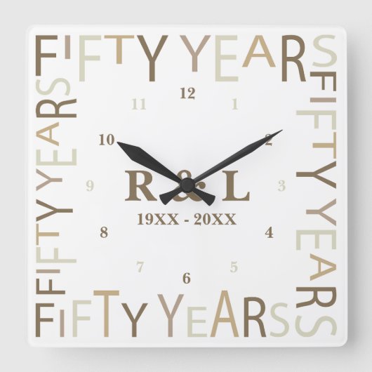 50金ゴールド結婚記念品 スクエア壁時計 (正面)