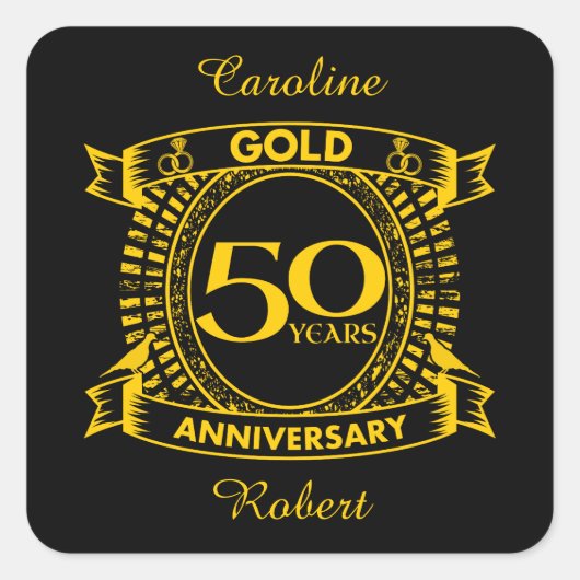 50金ゴールド結婚記念日 スクエアシール (正面)