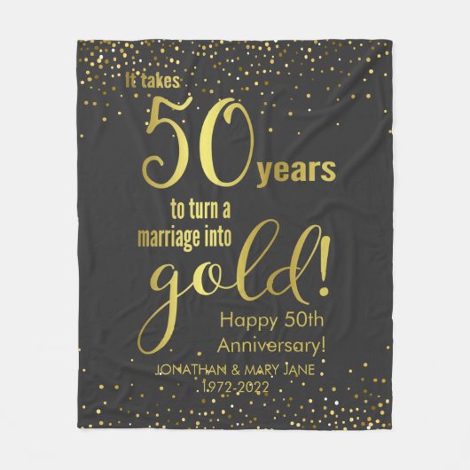 50金ゴールド結婚記念日 フリースブランケット (正面)