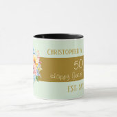 50金ゴールド記念花の名前グリーン マグカップ (中央)