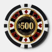 $500ドルカジノトランプのポーカーチップラスベガスレッド/金ゴールド ポーカーチップ (正面)