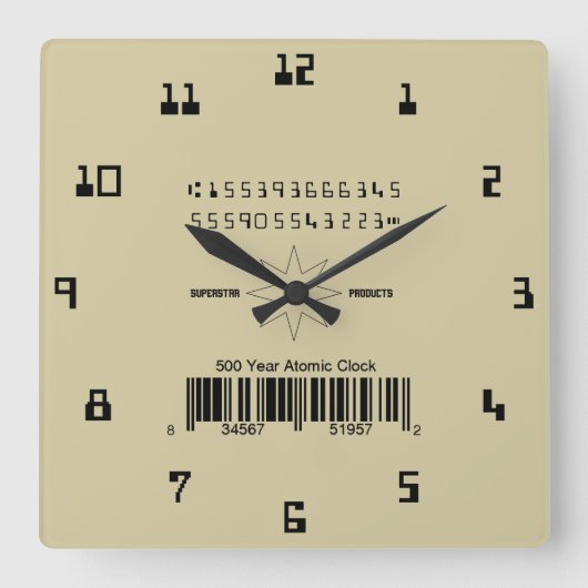 500年の原子シミュレーション スクエア壁時計 (正面)