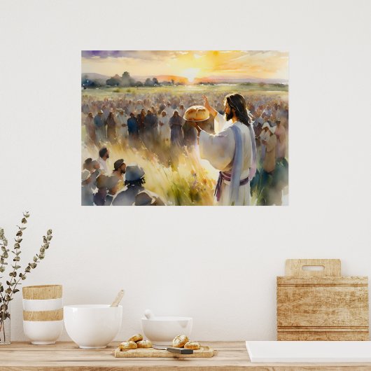 5000食べ物を与え人のイエス ポスター (キッチン)