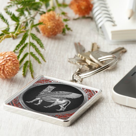 [500]アッシリア翼ブル – シルバーラマス キーホルダー (側面)