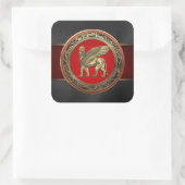 [500]アッシリア翼ライオン – 金ゴールドラマス スクエアシール (バッグ)