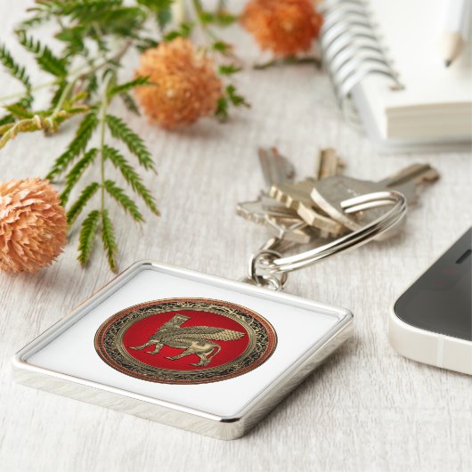 [500]アッシリア・ウィング・ブル – 金ゴールド・ラマス キーホルダー (側面)