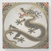 [500]ブラック&金ゴールド聖なる東龍 ストーンコースター (正面)