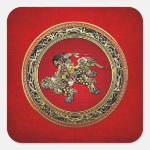 [500]北斎 – 獅子乗り獅子 スクエアシール