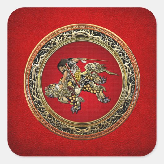 [500]北斎 – 獅子乗り獅子 スクエアシール (正面)