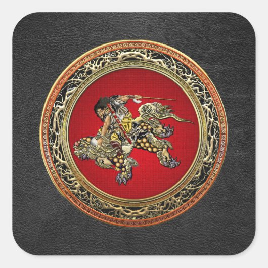 [500]北斎 – 獅子乗り獅子 スクエアシール (正面)
