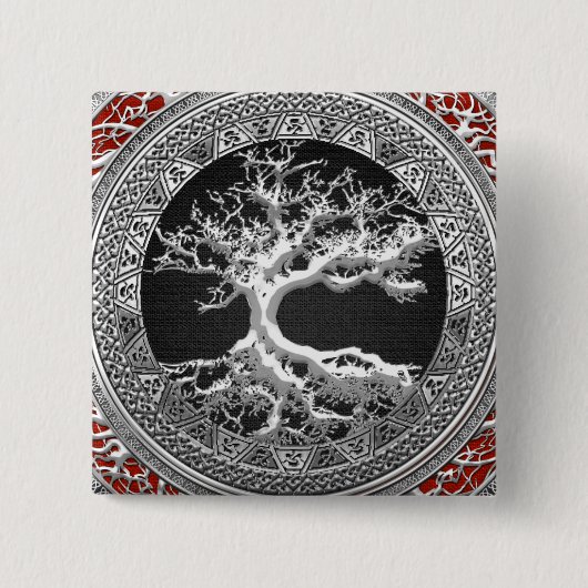 [500]宝のトローブ：人生のケルトの木[銀] 缶バッジ (正面)