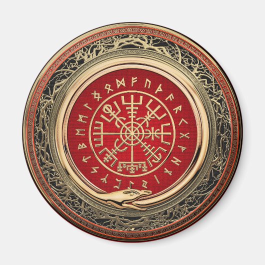 [500] Vegviser -バイキング金ゴールド魔法Runic Compass マグネット (正面)