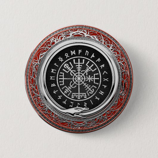 [500] Vegvisir -バイキングの銀製の魔法のRunicコンパス 缶バッジ (正面)
