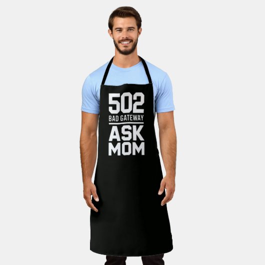 502 Bad Gateway ママに聞いてね 笑えるBBQ料理 エプロン (着用した状態)
