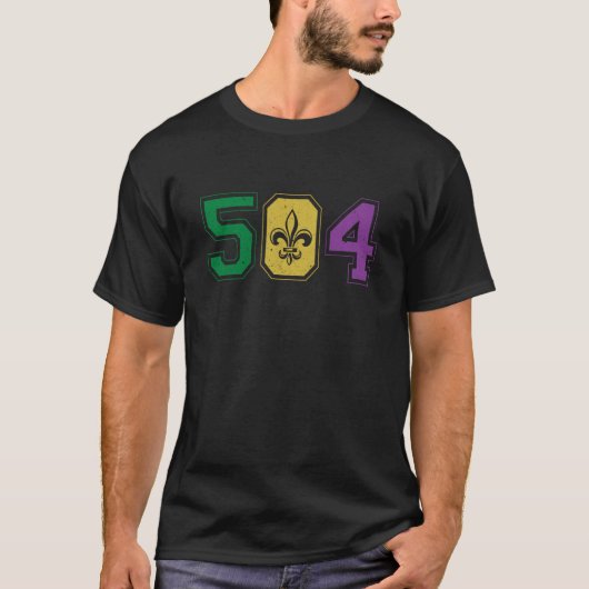 504 Mardi Gras New Orleans Louisianaエリアコードグロ Tシャツ (正面)