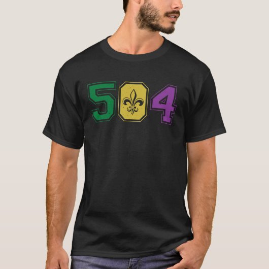 504 Mardi Gras New Orleans Louisianaエリアコードグロ Tシャツ (正面)