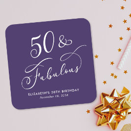 50 すばらしい パープル 50歳の誕生日パーティー スクエアペーパーコースター