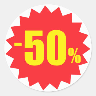 50%セール割引スタンプ、白と赤 ラウンドシール