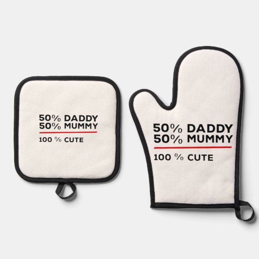 50%パパ50%ママ100%かわいい 鍋つかみ&鍋敷きセット (正面)