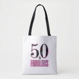 50+ファビュラス ピンク ブラック タイポグラフィー 50歳の誕生日 トートバッグ