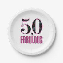 50+ファビュラス ピンク ブラック タイポグラフィ 50歳の誕生日 ペーパープレート